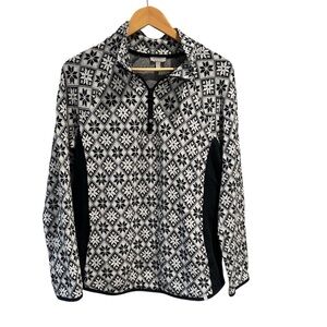 Talbots Half Zip Pullover Diamond Snowflake Fair Isle Black White Size Medium